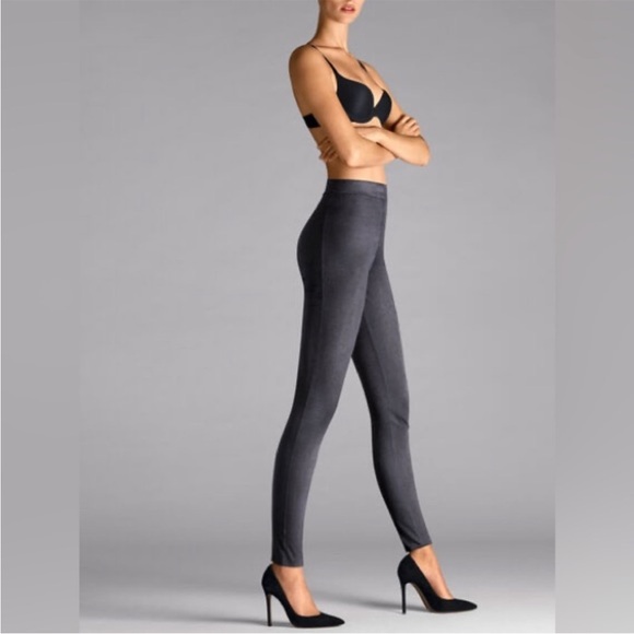 WOLFORD velour faux suede navy legging size 6 - Picture 1 of 5